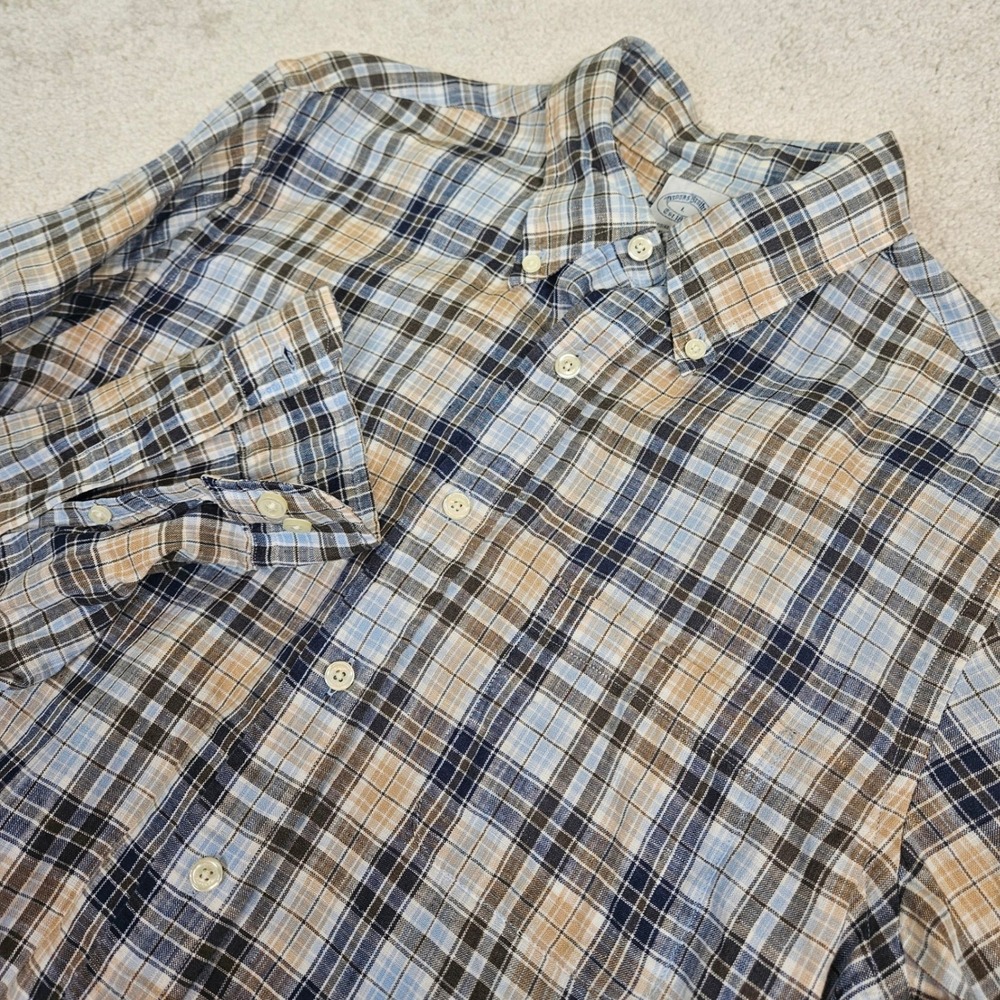 Brooks Brothers Irish Linen Shirt Mens Sz L Slim‎ Ivy League Plaid Button Down